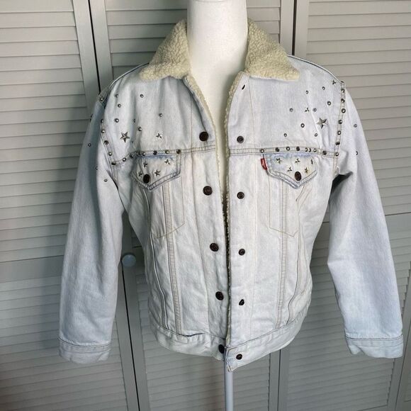 Levis Strauss White Star Studded Cotton Faux Fur Lined Denim Jacket Wome… - Picture 4 of 15